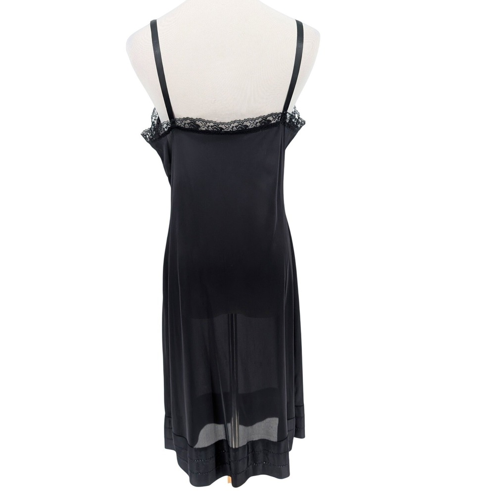 VTG 80s Lingerie Midi Slip Dress S Black Lace Fairy Grunge Gothic Dark Coquette - Picture 3 of 11